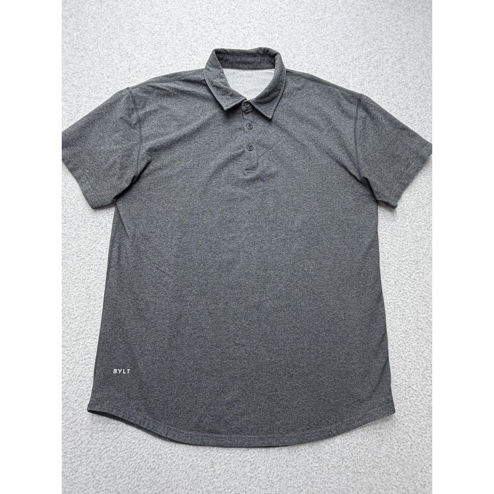 BYLT Polo Shirt Mens Large Gray Performance Jersey Knit Stretch Golf Casual